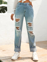 High Waist Ripped Stone Wash Straight Leg Jeans Sai Feel